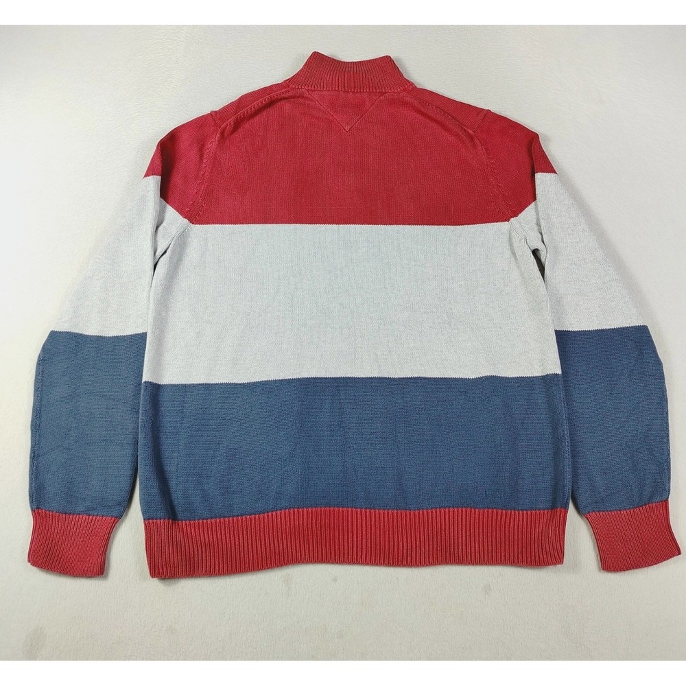 Tommy Hilfiger Sweater Men L/XL Red White Blue Colorblock Quarter‎ Zip Oversized - Picture 2 of 10